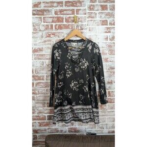 Women's Whimsigoth Black Floral Long Sleeve Fairy Grunge Goth Dress M